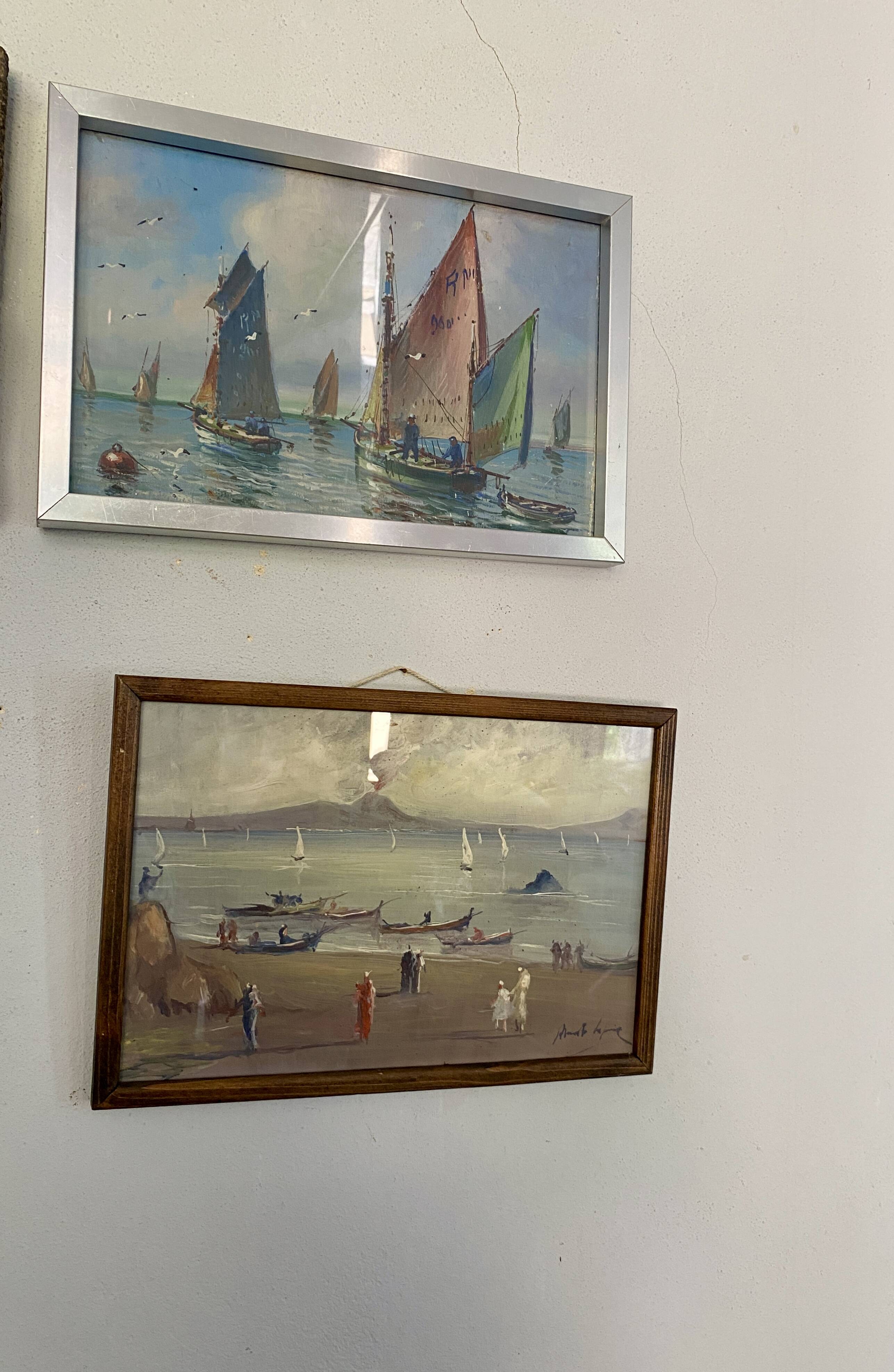 “Port Breton” oil, 1940s, under glass
