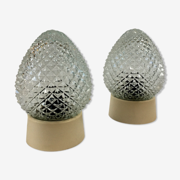 Pair of pine cone shape wall lamps in molded glass