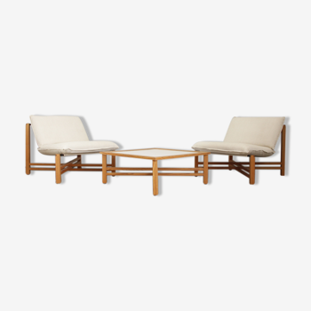 Set lounge pliable, 2 chauffeuses et une table basse en pinède par Burkhard Vogtherr pour Rosenthal