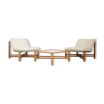 Set lounge pliable, 2 chauffeuses et une table basse en pinède par Burkhard Vogtherr pour Rosenthal