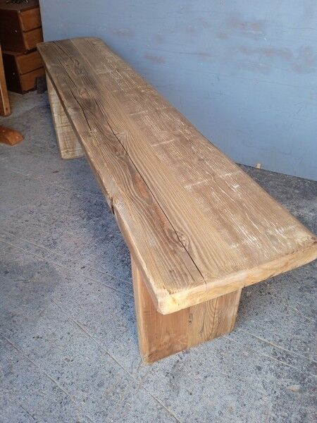 Old patinated solid wood bench 140cm
