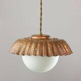 Mid-Century Italian Copper and Opaline Pendant Lamp