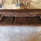 Vintage 3-seater canapé in brushed steel and brown velvet.