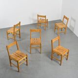 Set of six solid pine chairs by Maison Regain