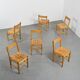 Set of six solid pine chairs by Maison Regain