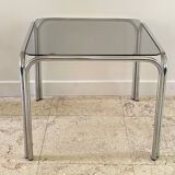 1970s coffee table glass and chrome steel