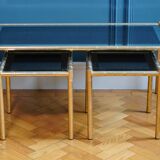 Bamboo brass and smoked glass trio of tables