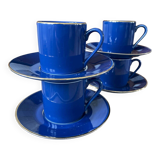 Set of 4 Guy Degrenne blue cups and saucers