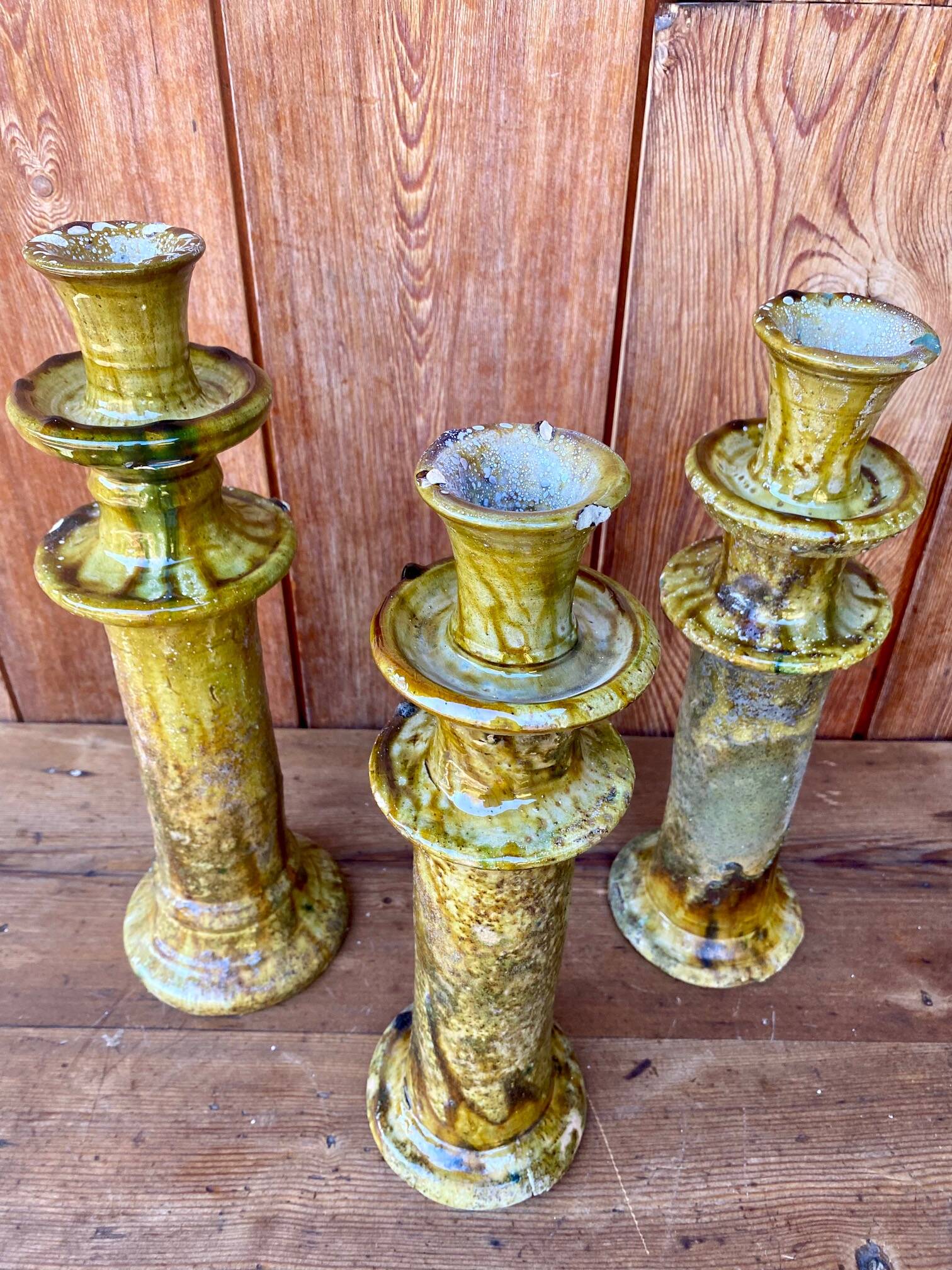 3 Tamegroute candle holders in glazed ceramic.