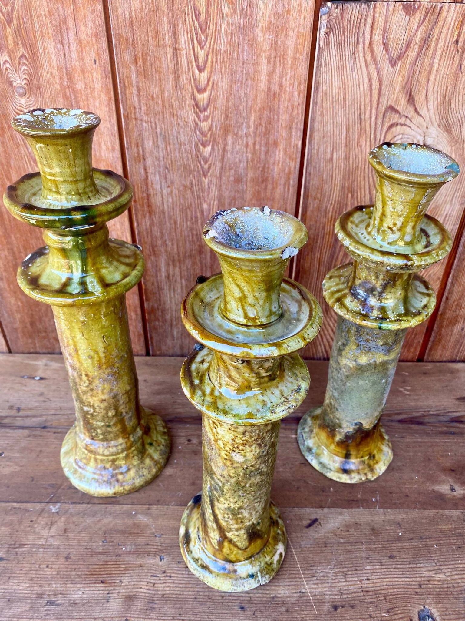 3 Bougeoirs de Tamegroute en céramique émaillé.