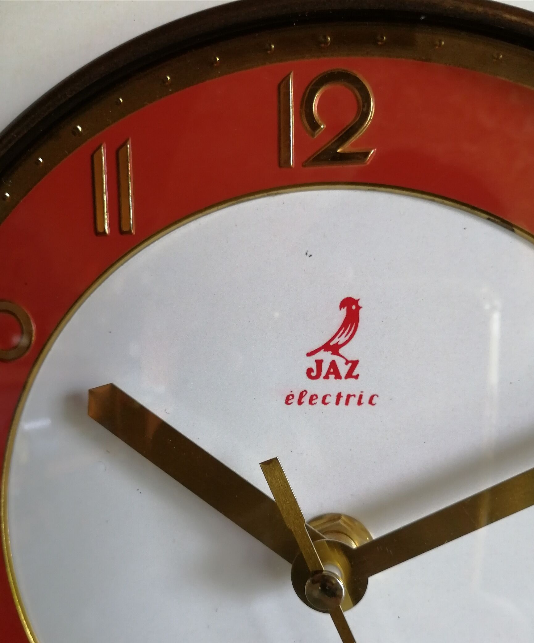 Vintage formica clock silent wall clock "Jaz white orange"