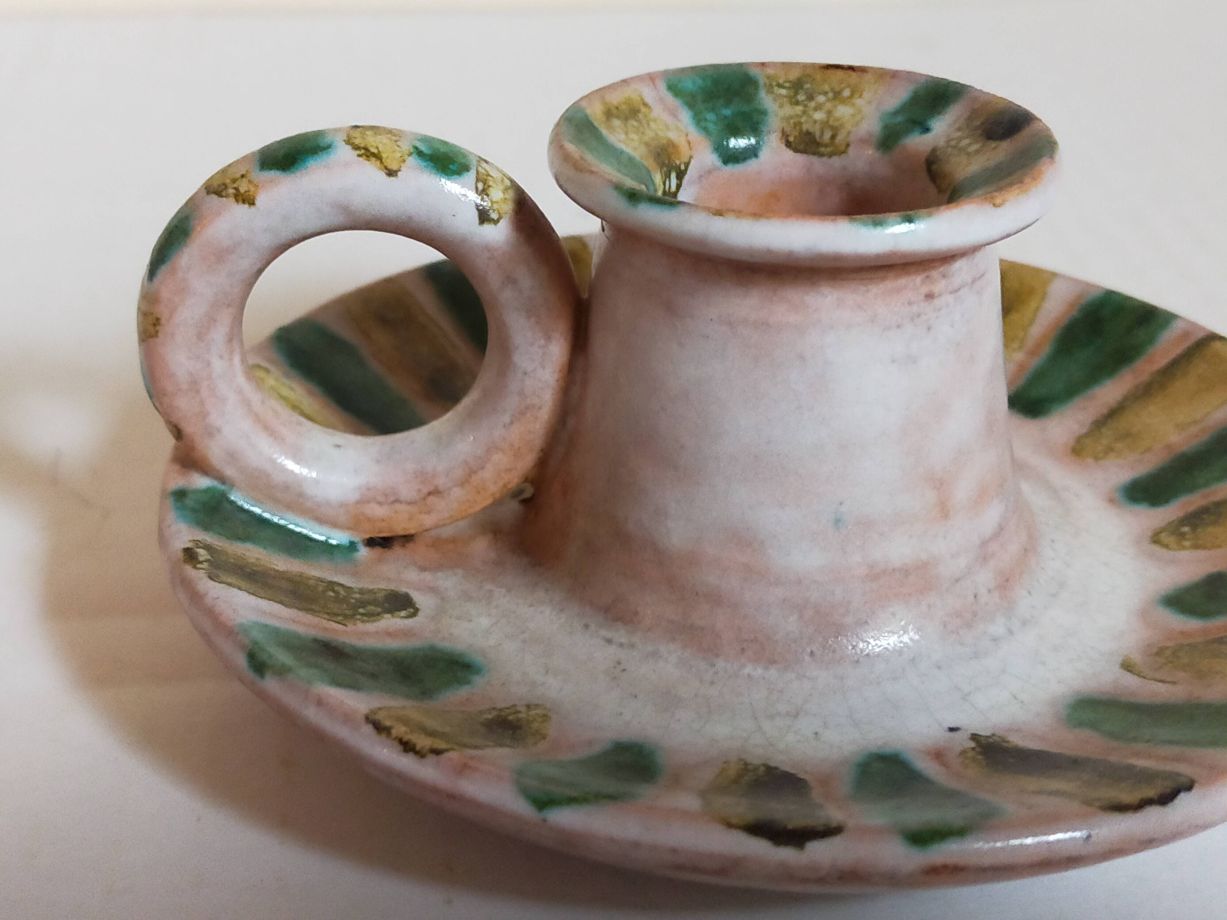 Duo of 50s ceramic hand candle holders