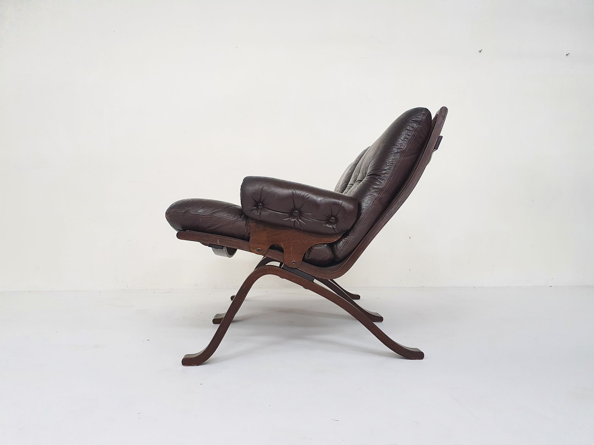 Brown leather two-seater sofa, Norway 1970's