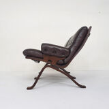 Brown leather two-seater sofa, Norway 1970's