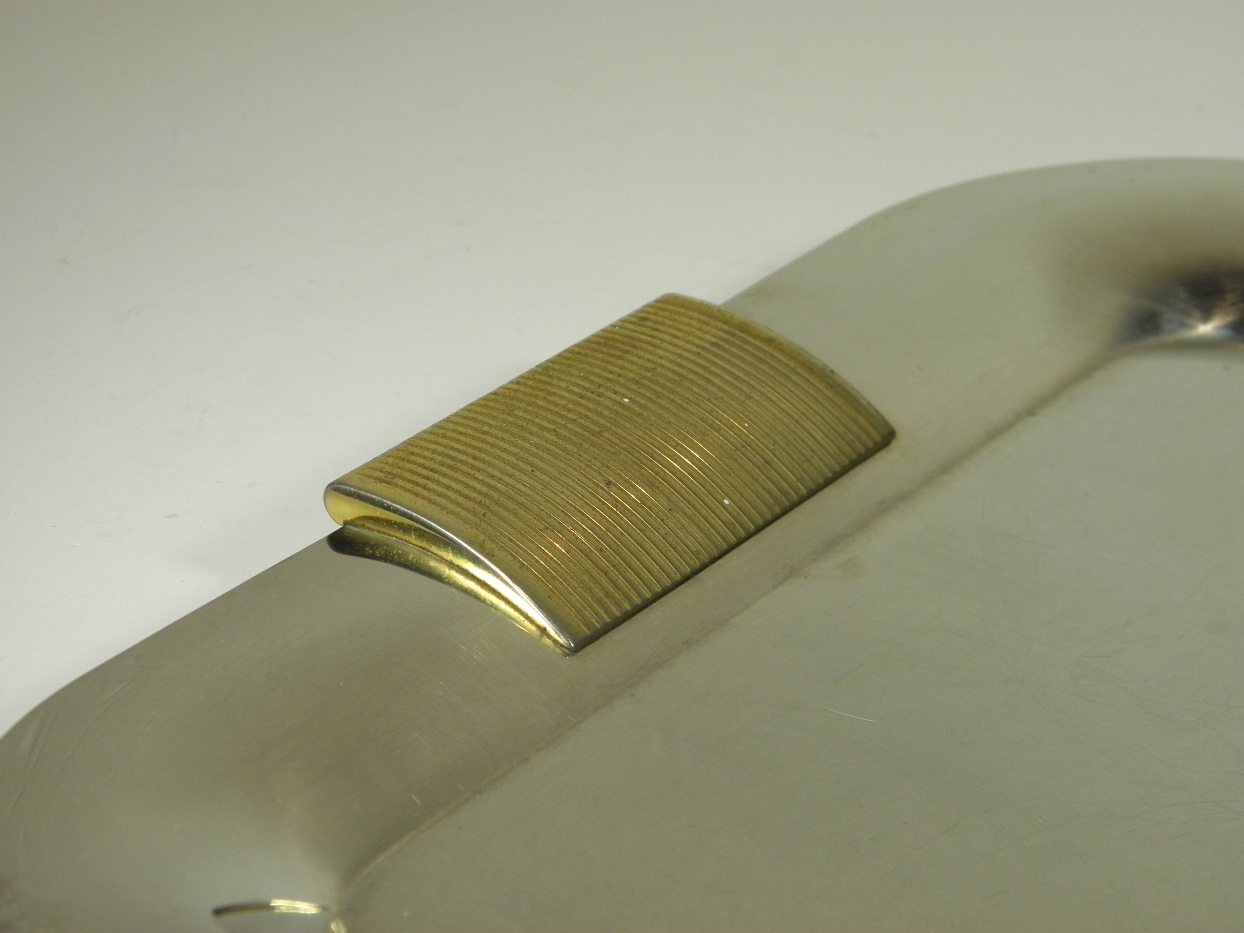 Stainless steel and gold metal tray - 1980s