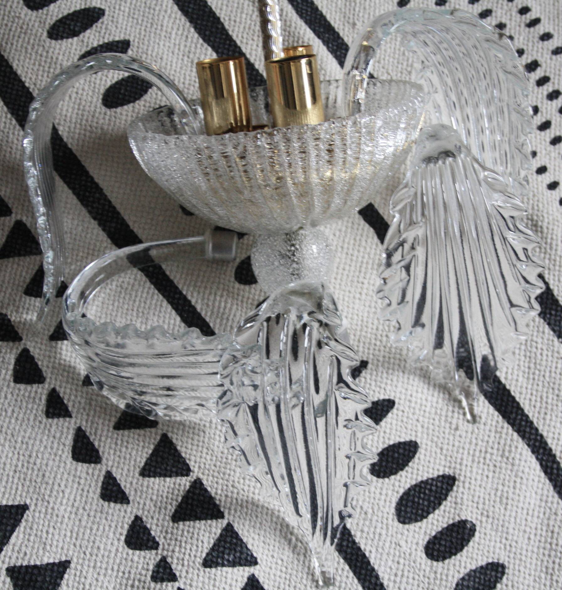 Glass and gold metal chandelier (2 available)