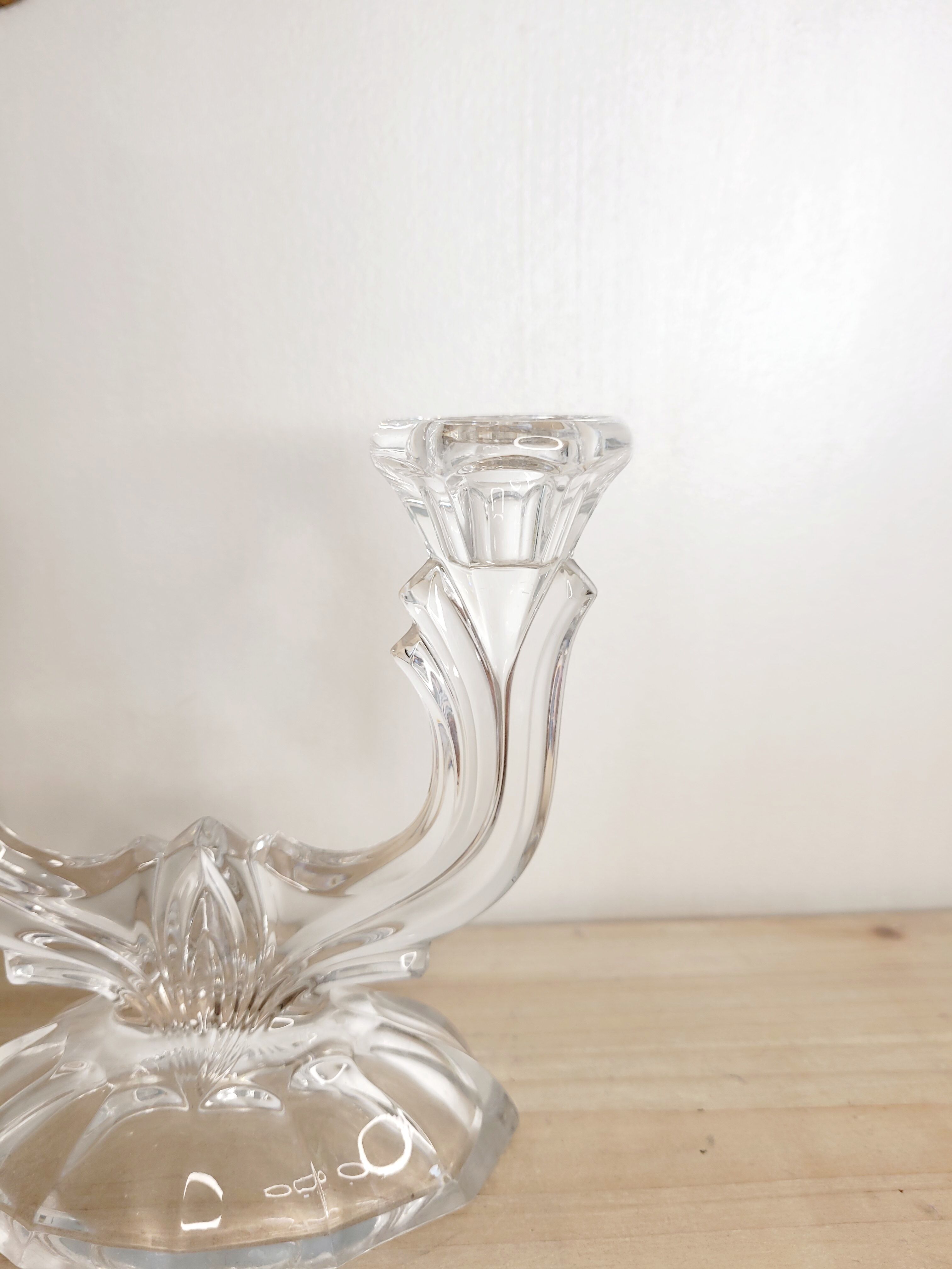 Pair of glass candle holders