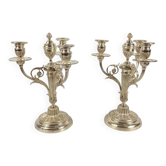 Pair of silver-plated candelabra in Louis XVI style