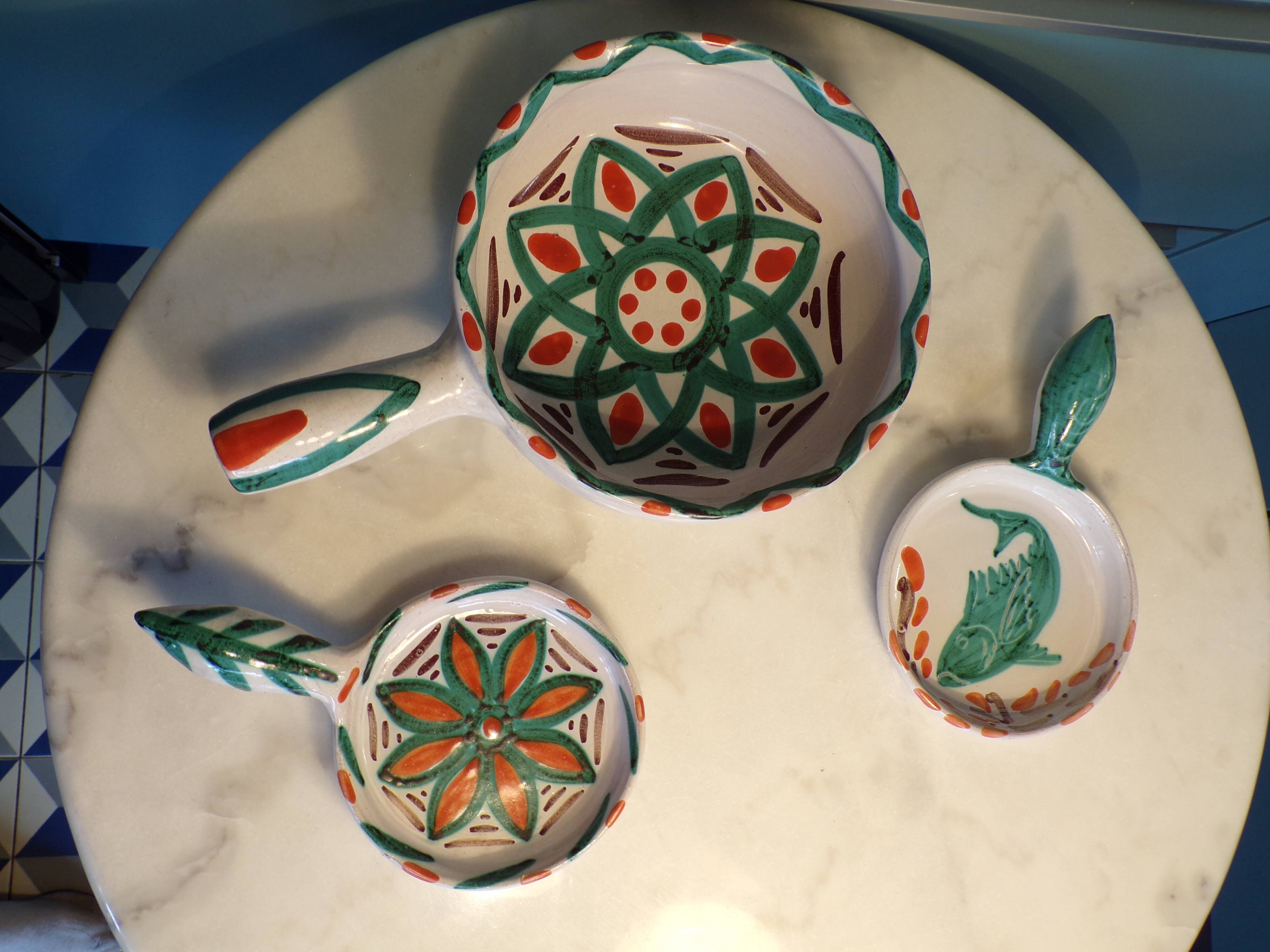 Set of 3 ceramic fondue pots by Antoine Fazio