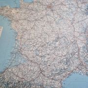 Framed vintage "Michelin" road map from the 80s, 111 cm x 100 cm