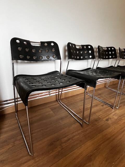 Set of 4 Black Omstak Chairs by Rodney Kinsman for Bieffeplast