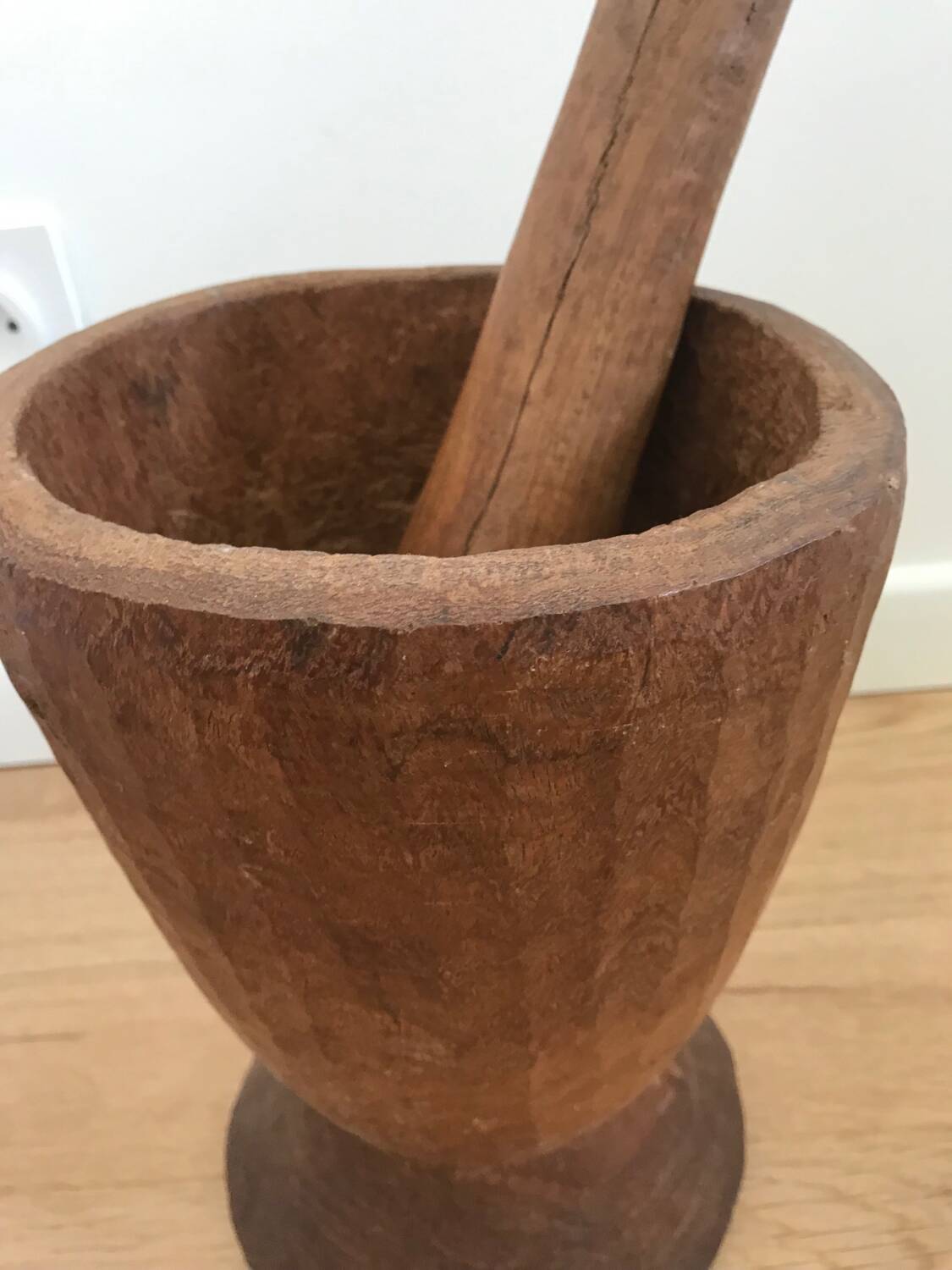 Imposing solid wood pestle and mortar