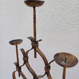 Large hammered wrought iron table candlesticks, gilded, 1950s, 60s