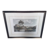 Old Color Lithograph “Pont Vieille Brioude Allier” + Black Frame #A687