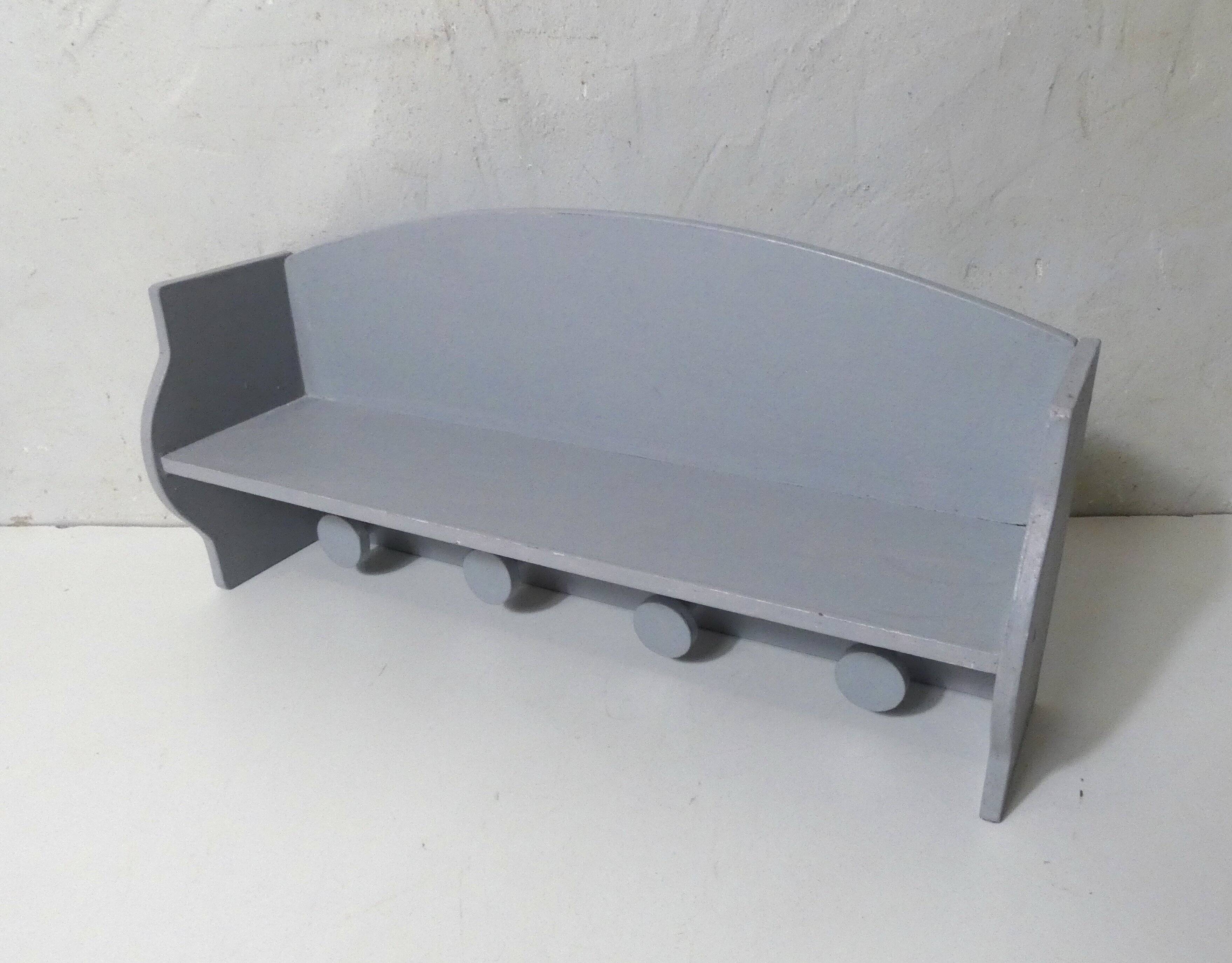 vintage grey painted wooden coat rack shelf