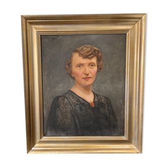 Peinture portrait femme art déco signé 1937 encadré