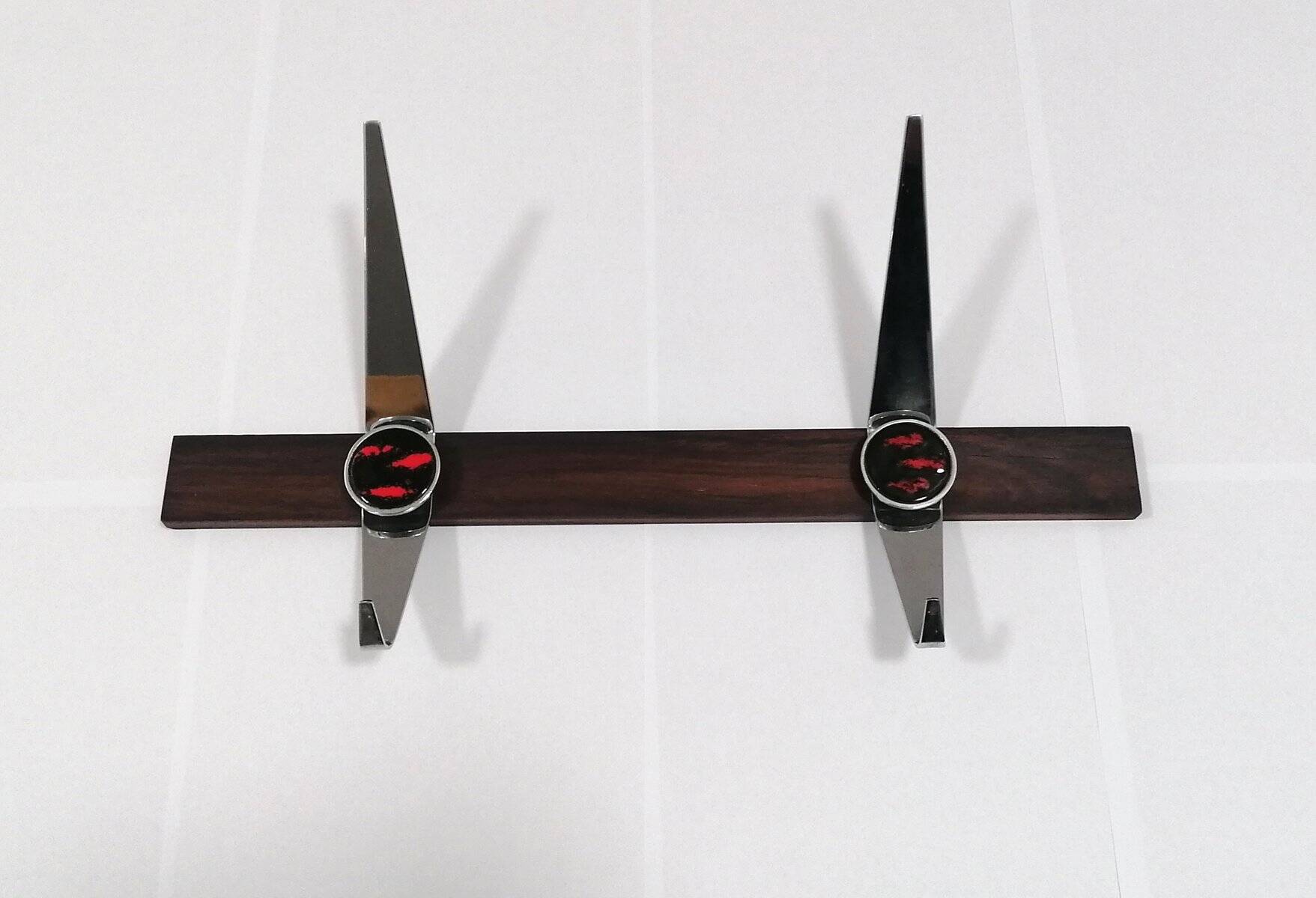 Vintage ceramic, teak and chrome plated coat rack