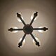 Lustre Mid Century Modern with 6 brass arms, teak, and frosted glass.