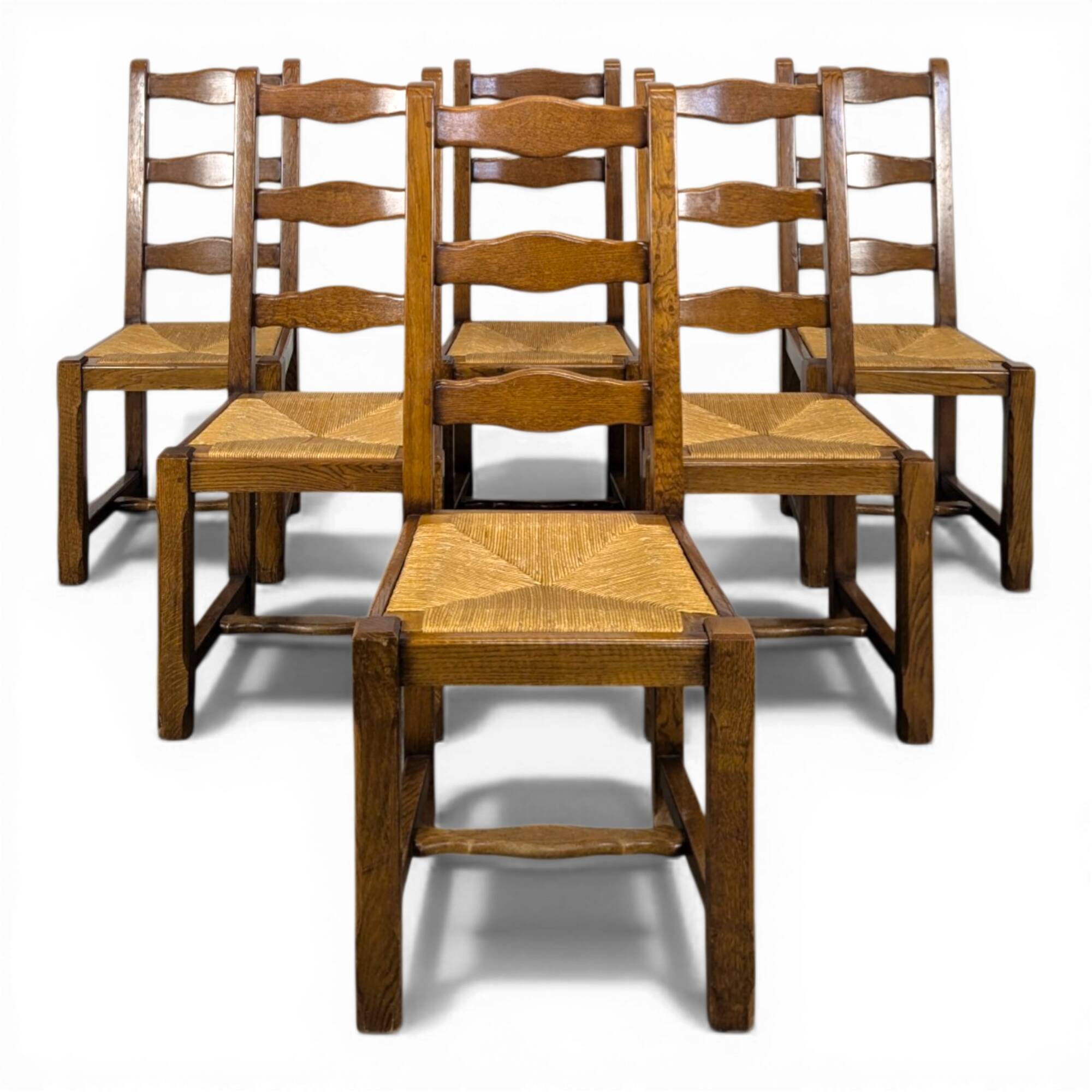 Set of 6 rustic oak straw chairs