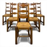 Set of 6 rustic oak straw chairs