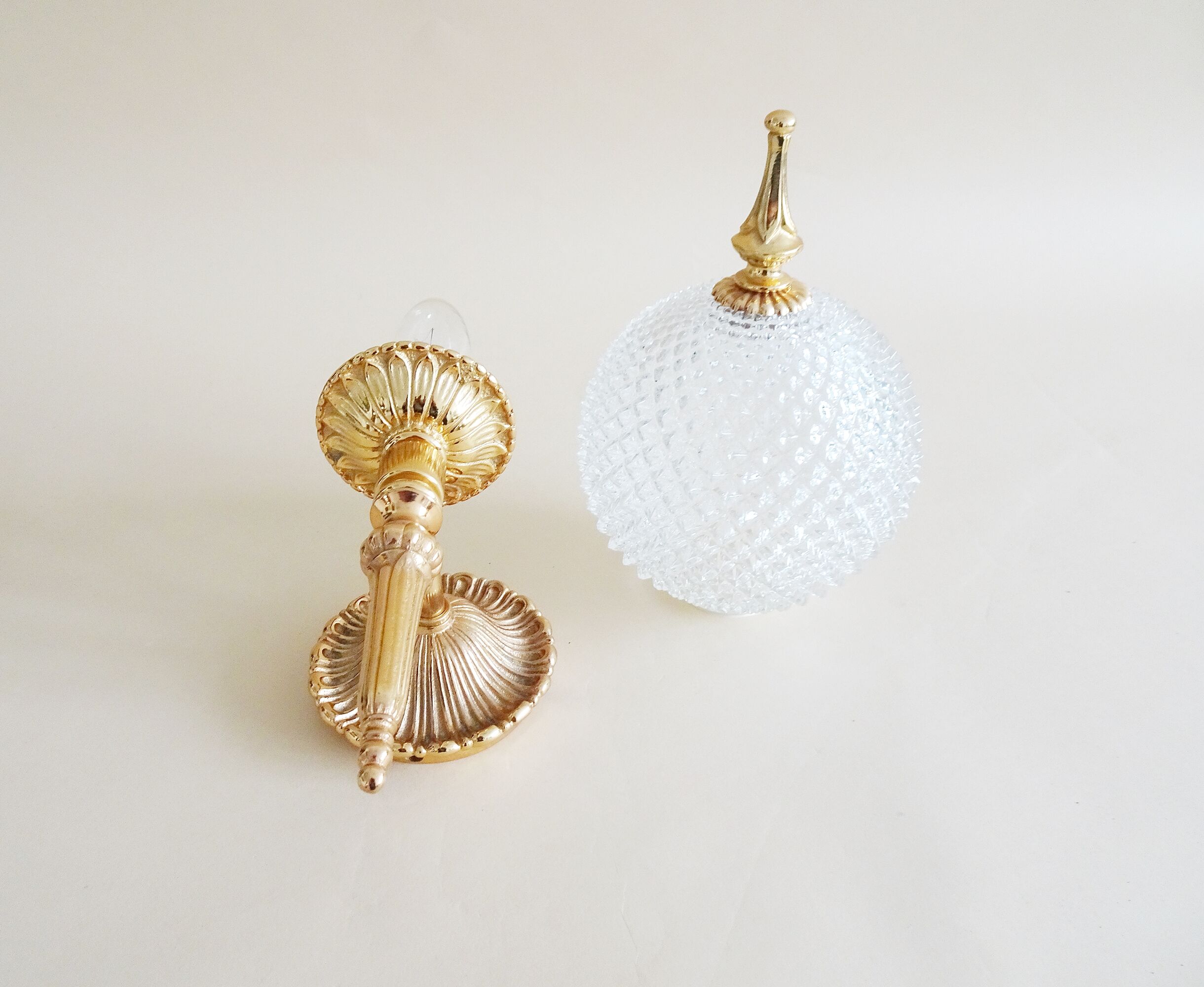 Golden mid century wall lamp by JSB Leuchten with glass ball shade