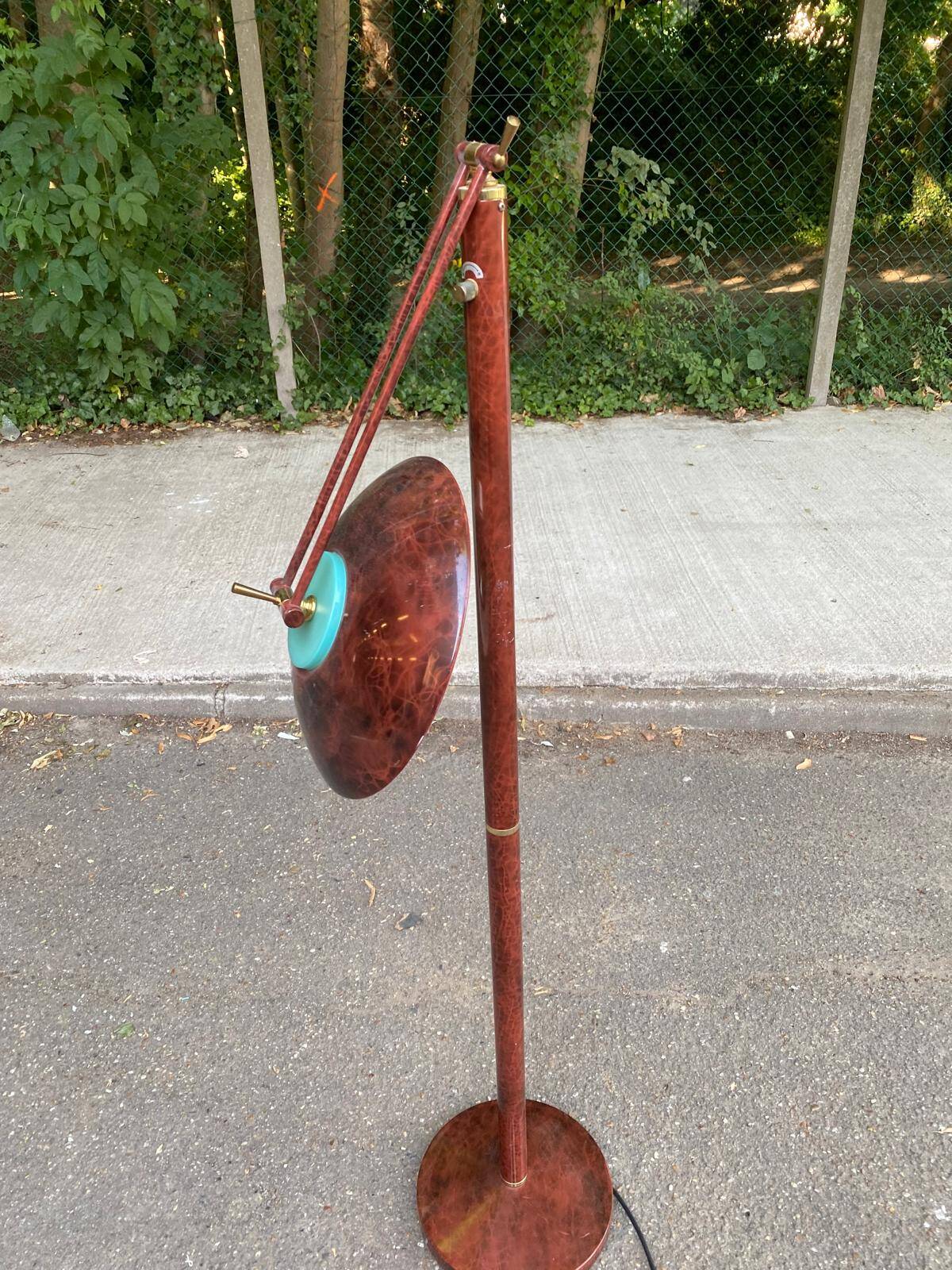Vintage Italian floor lamp with burgundy marble effect and round dome