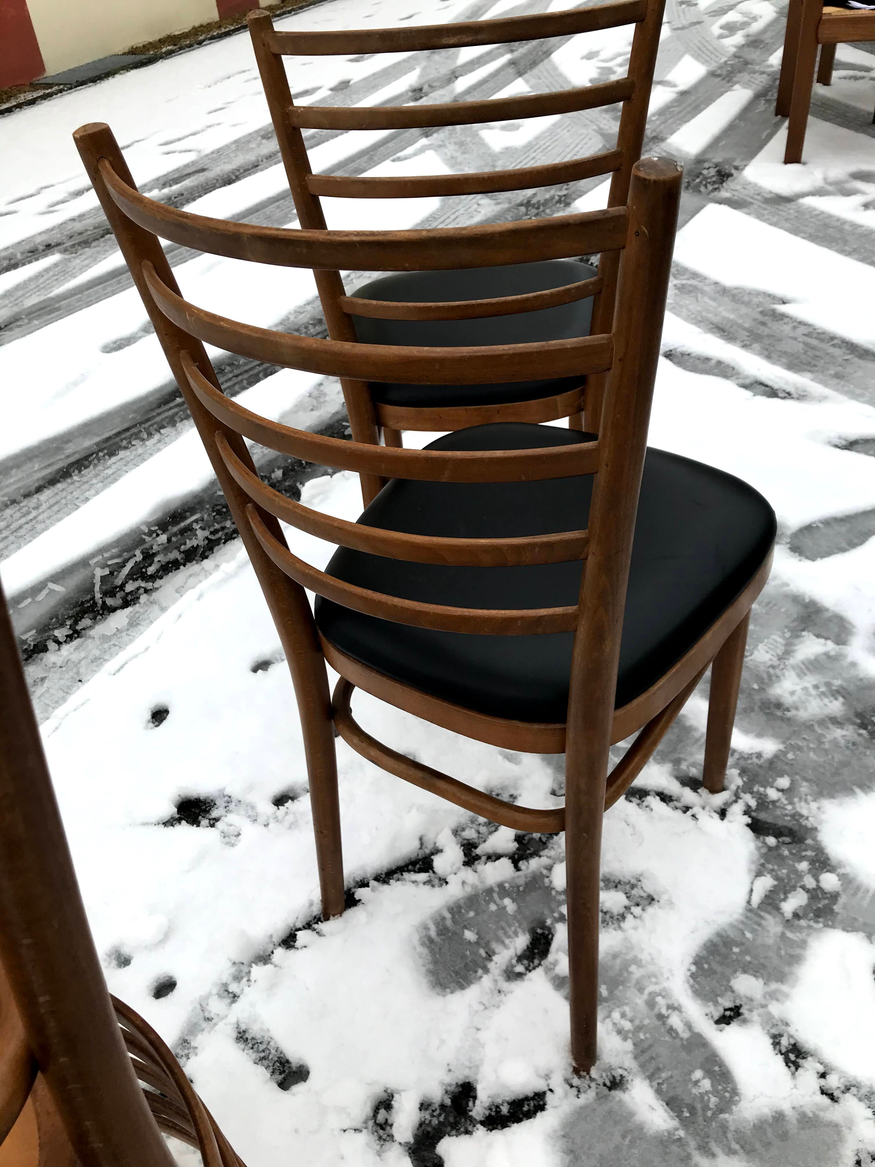 Vintage 60s slatted chairs and leatherette