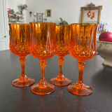 4 orange crystal glasses