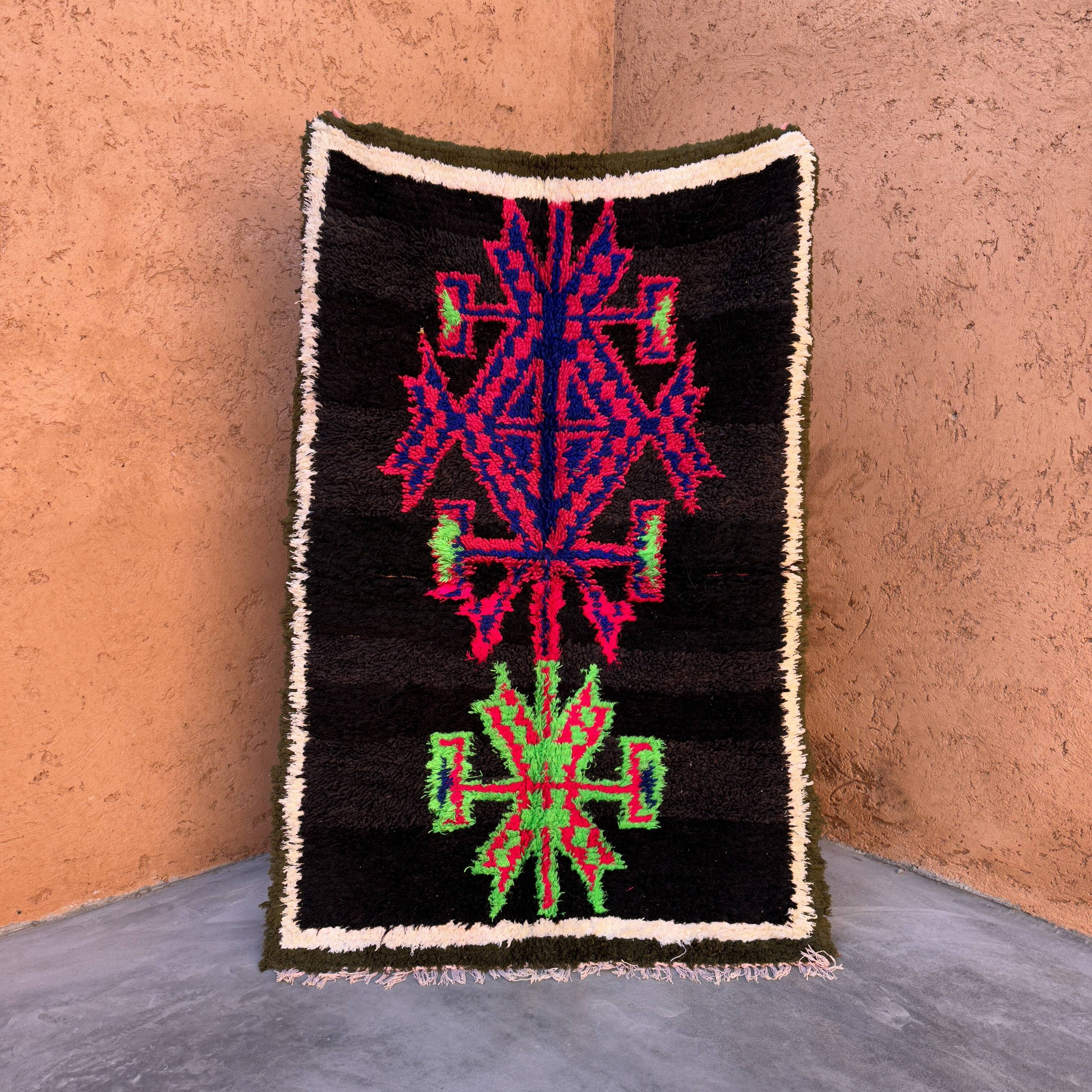 Moroccan Boucherouite rug black - 134 x 195 cm