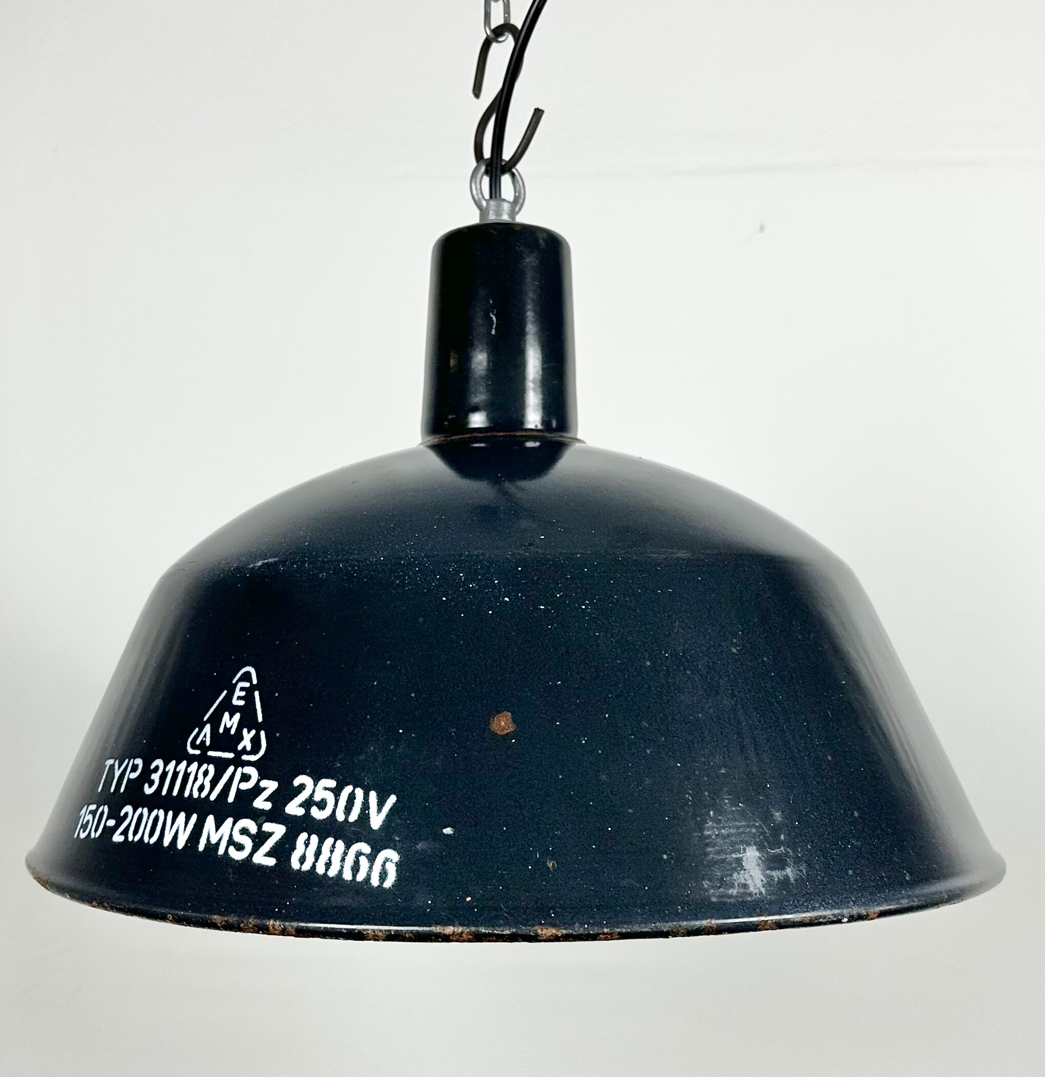 Industrial dark blue enamel pendant lamp from emax, 1960s