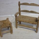 Wooden bench and stool and straw for doll