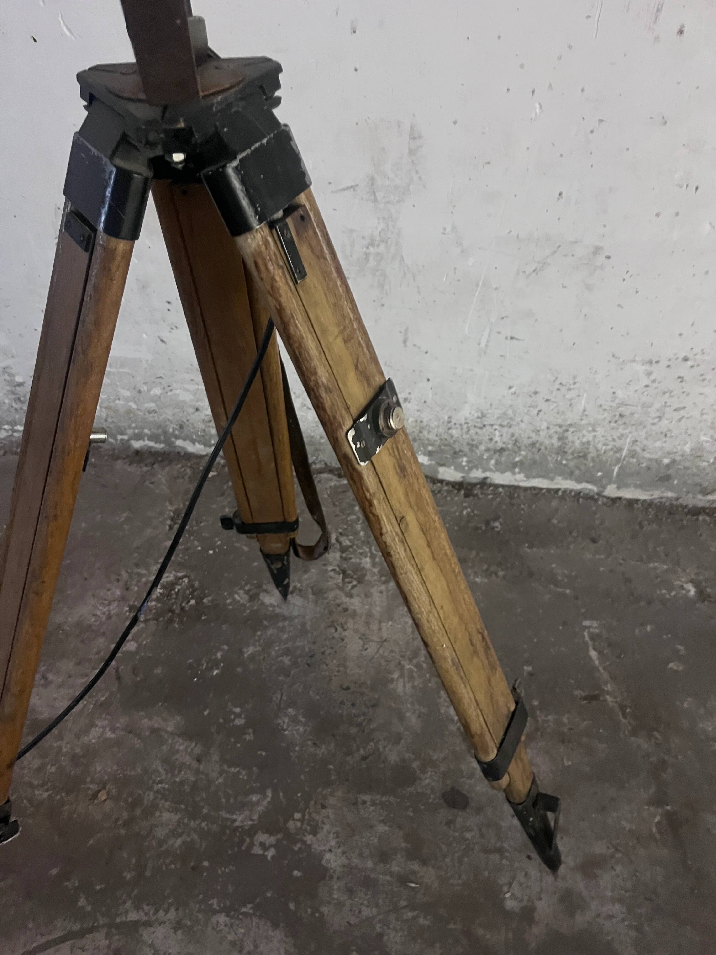 Industrial spotlight floor lamp on tripod PZO STG 4, Poland, 1970s