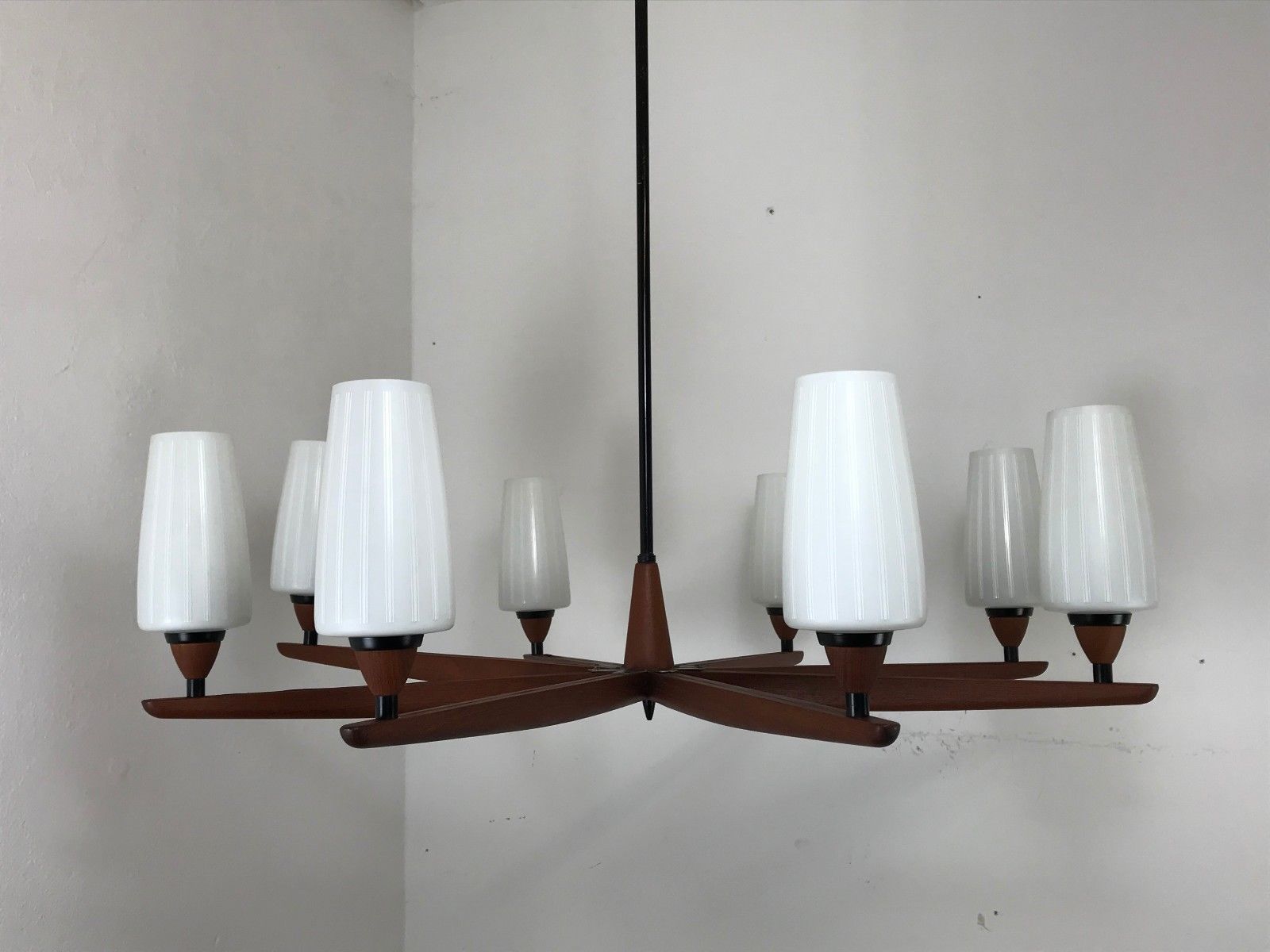 60s 70s teak chandelier Chandelier Uno & Osten Kristiansson for Luxus