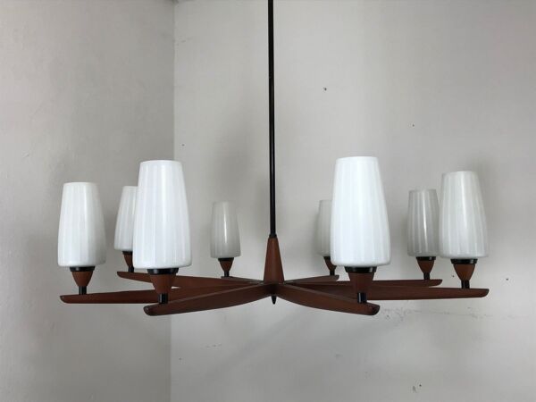 Lustre en teck des années 60 70 Lustre Uno & Osten Kristiansson pour Luxus