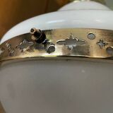 1920s opaline glass and brass pendant light