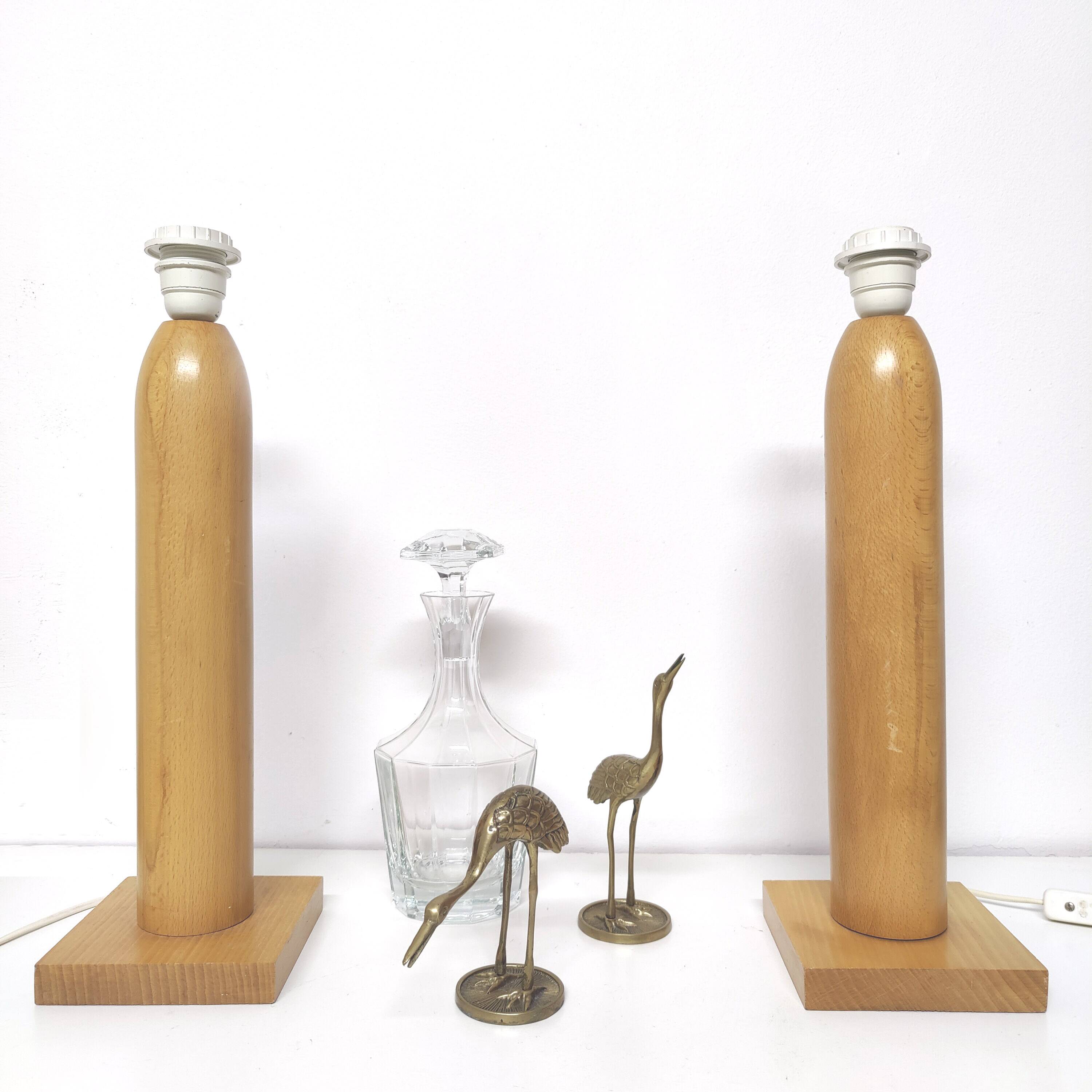 Lot 2 pieds de lampe arlus en bois vintage forme géométrique