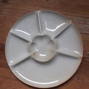 set of 4 compartmentalized fondue plates, white glazed stoneware - de Montgolfier / France