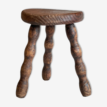 Tabouret bois tripode vintage