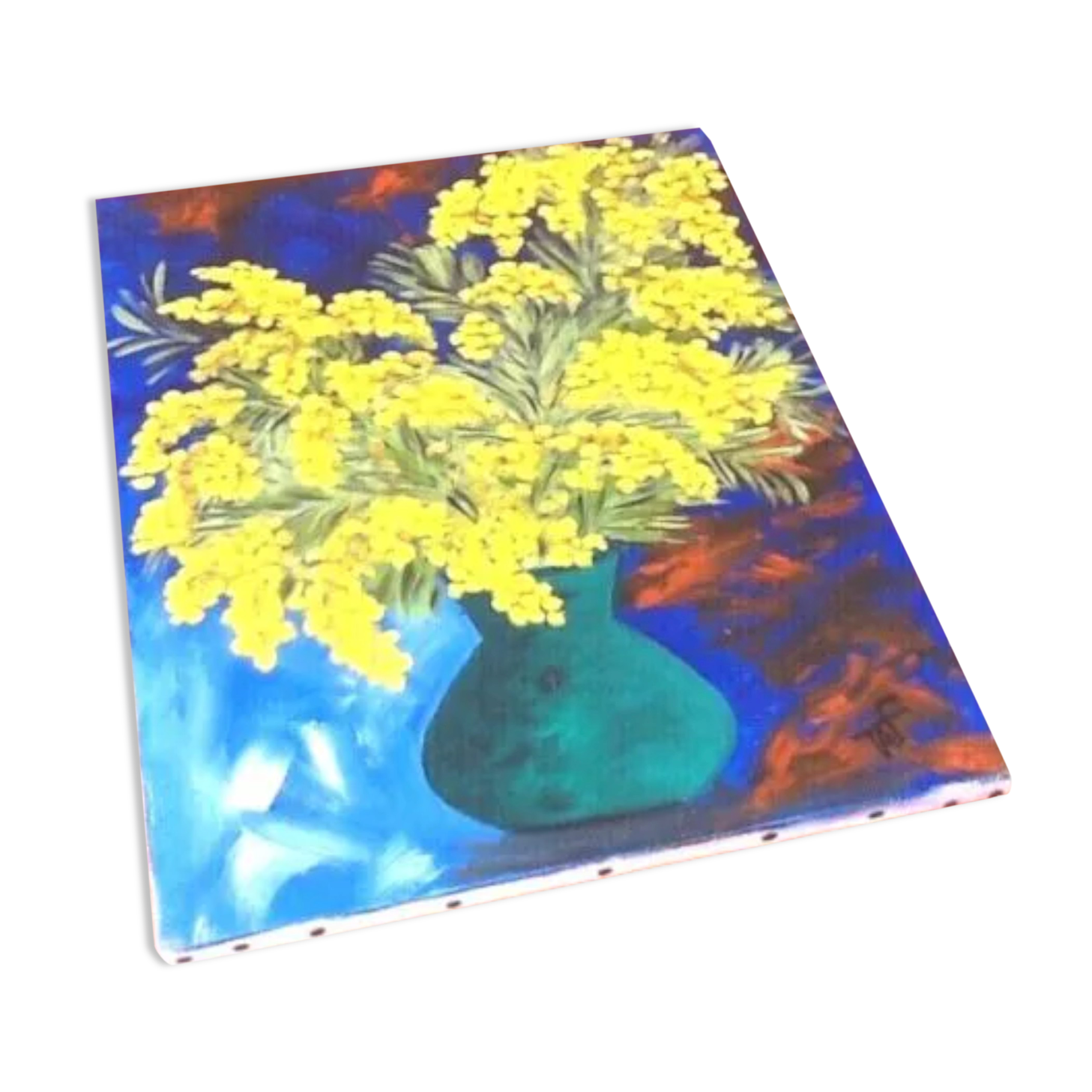 Painting Oil on canvas Still life Bouquet of mimosa