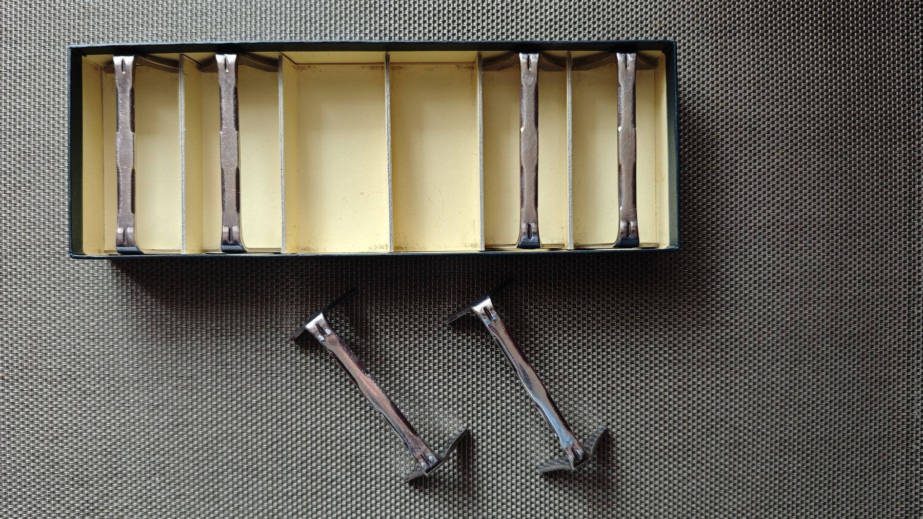 Set of 6 Ercuis modernist silver plated metal knife rests - 1960s/1970s